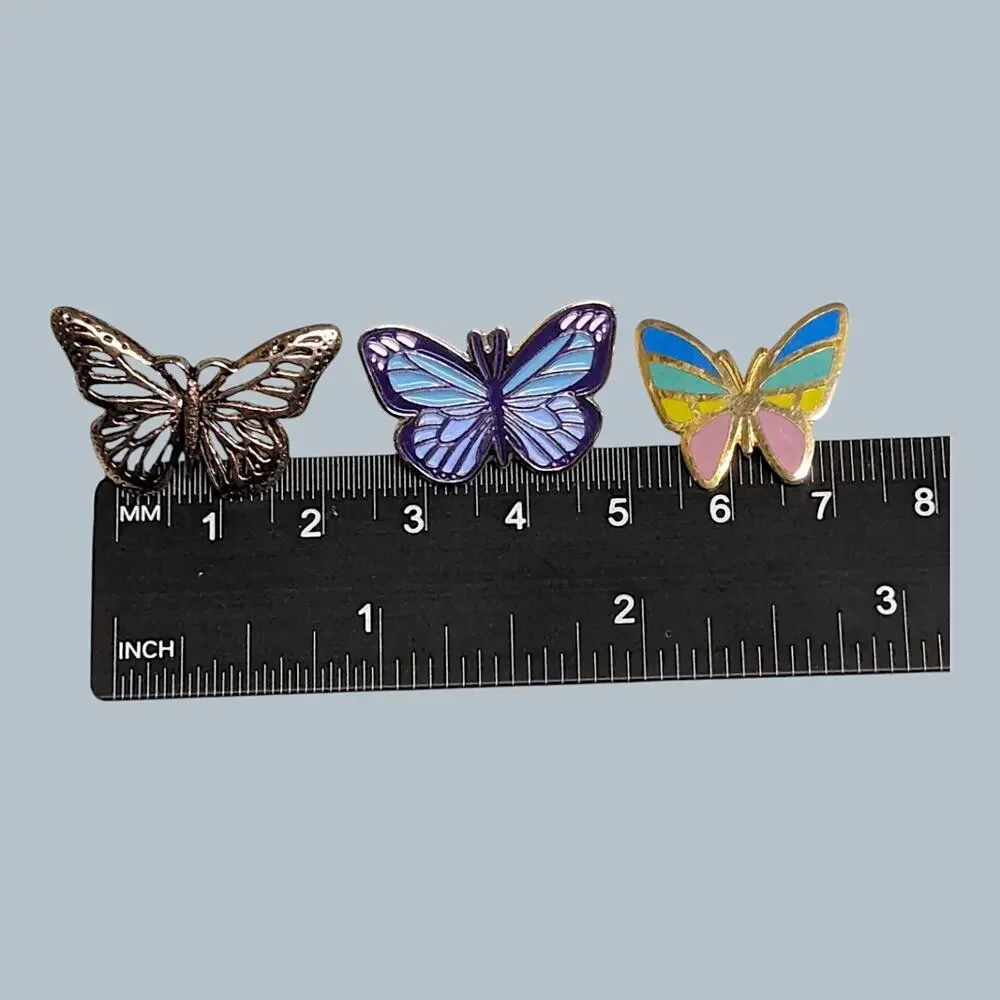 Butterfly Brooch Hat Lapel Pin Lot Of 6 Rainbow Cloisonné Filligree